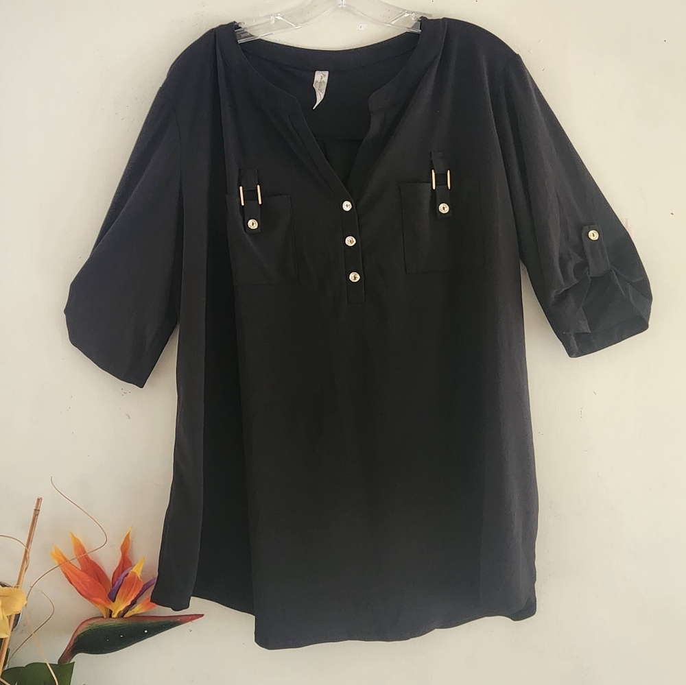 Per Seption Women Size 2x EUC Black Top